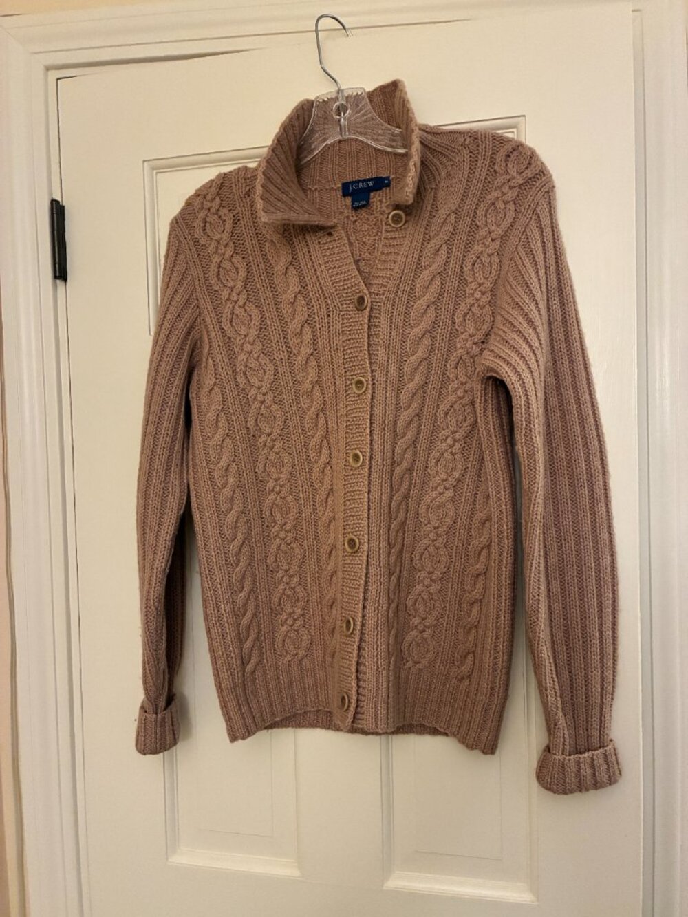 Woman J. Crew Oatmeal Cardigan 100% Wool Oversized Small
